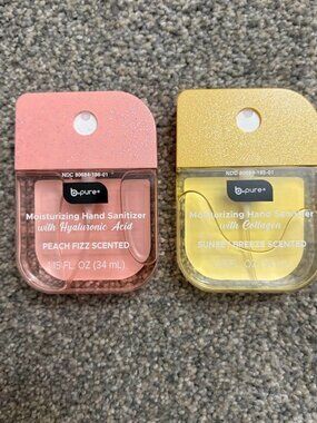 NEW B.Pure PEACH FIZZ & SUNSET BREEZE moisturizing hand scented sanitizer set.